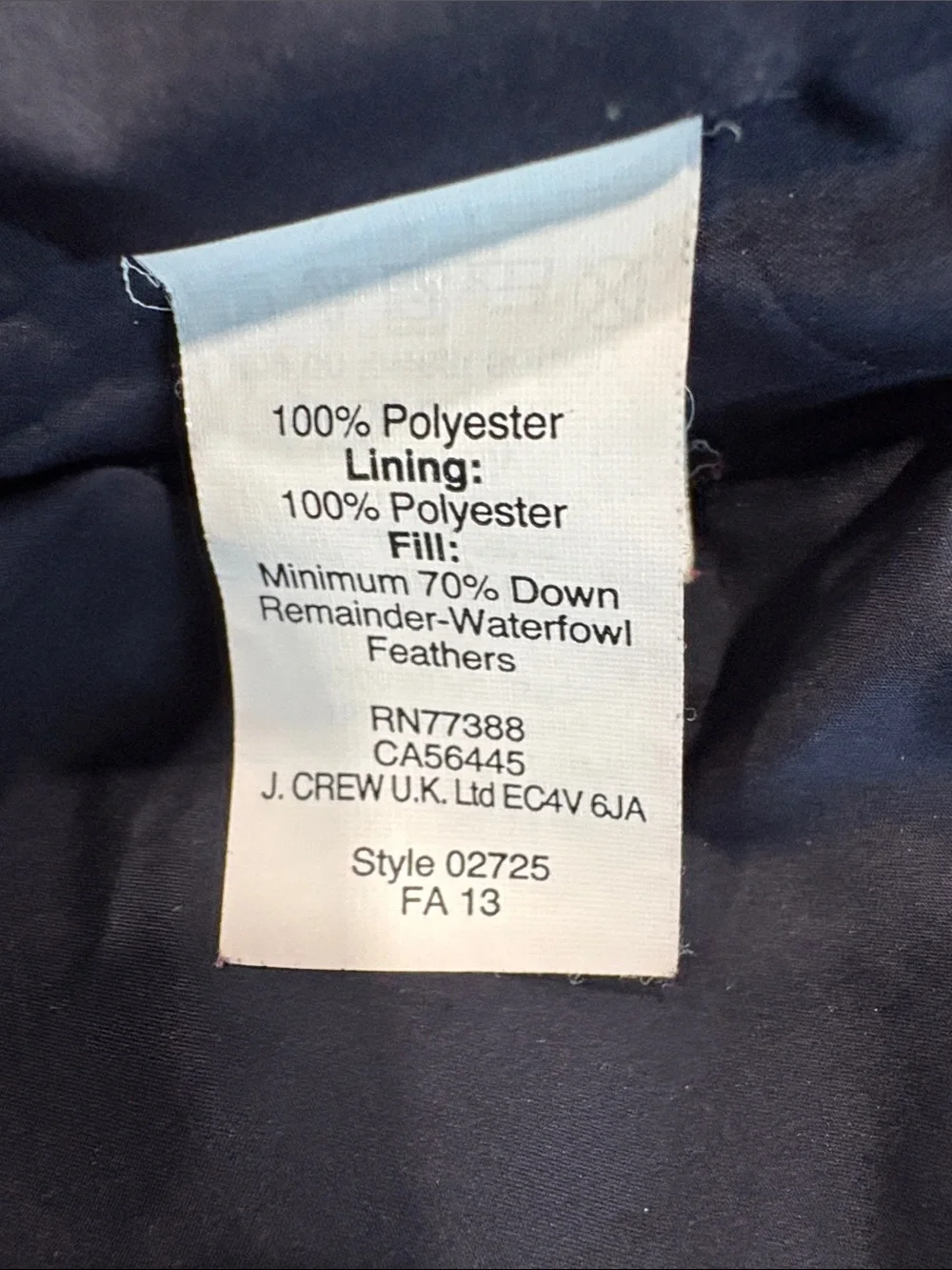 J. Crew Down Quilted Navy Puffer Vest